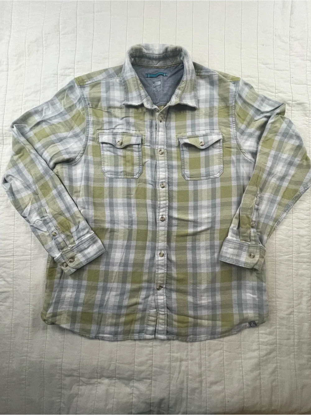 The North Face Olive and Gray Plaid Button-Down Thick Cotton Shirt XL